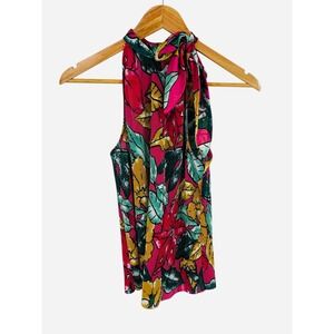Maeve by Anthropologie Pleated Halter Neck Tropical Floral Top Medium